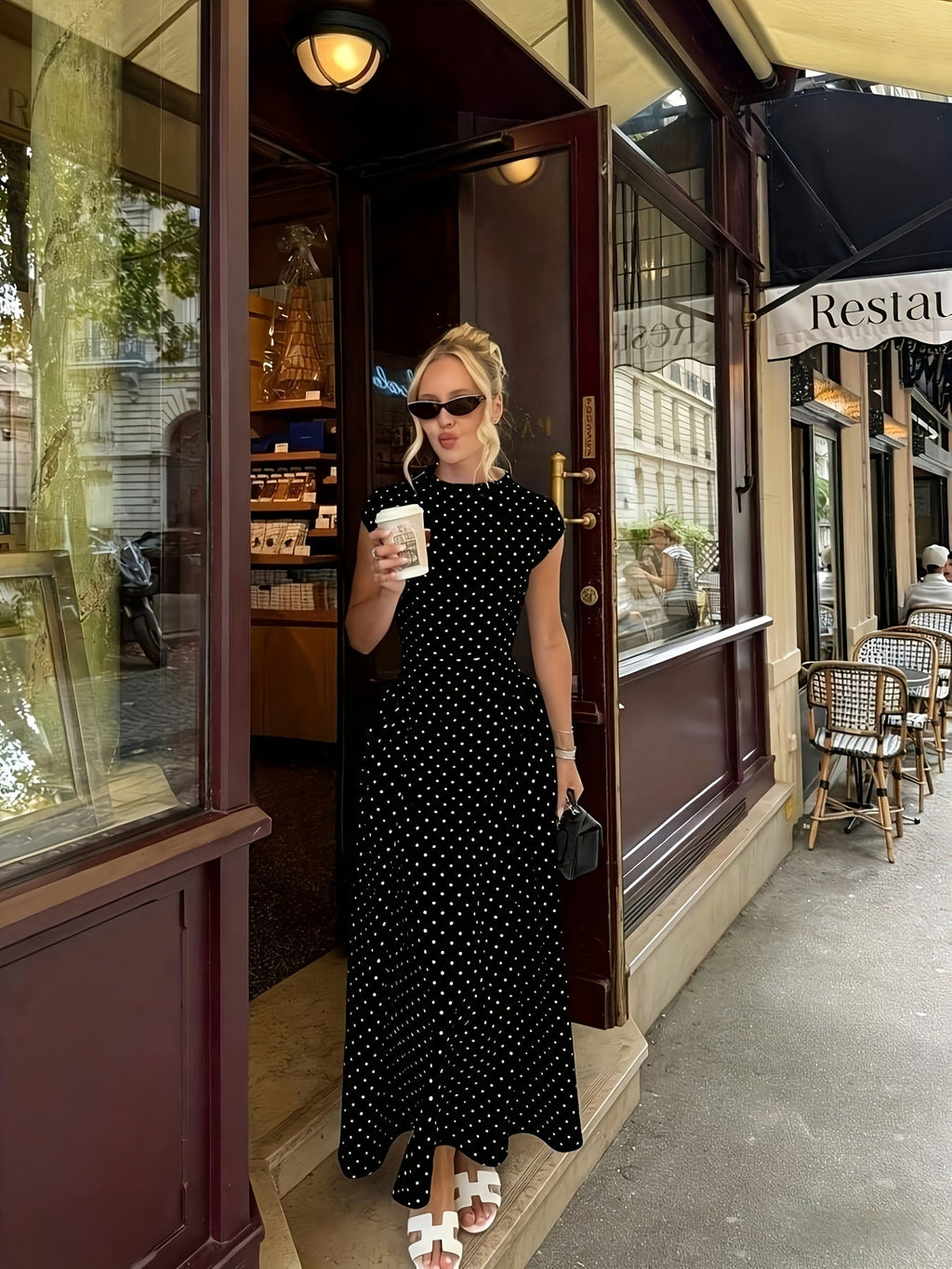 Polka Dot A-Line Maxi Dress