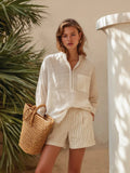 Brielle | Sheer Linen Shirt Striped Shorts Set