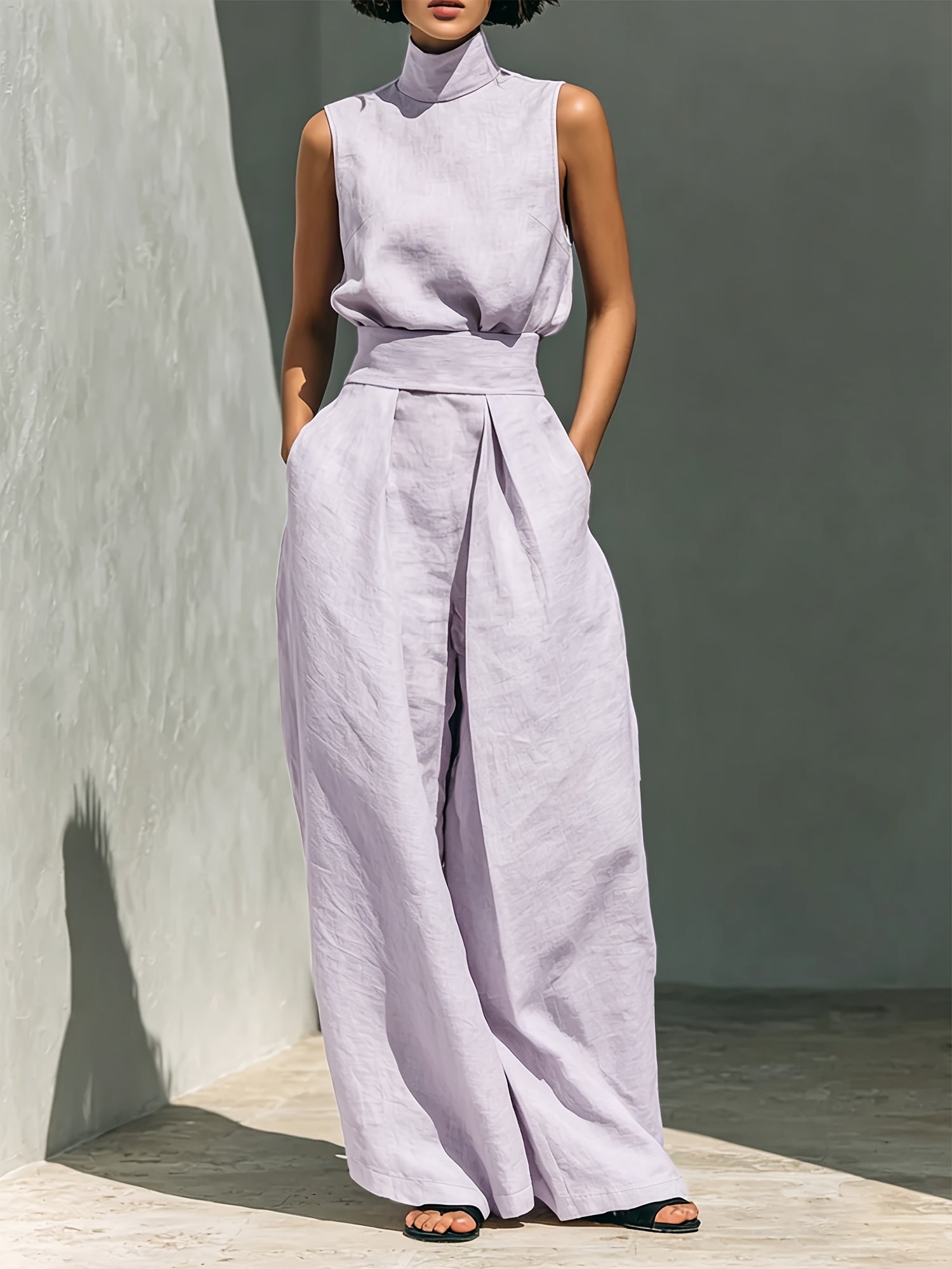 Linen Sleeveless Two-Piece Set