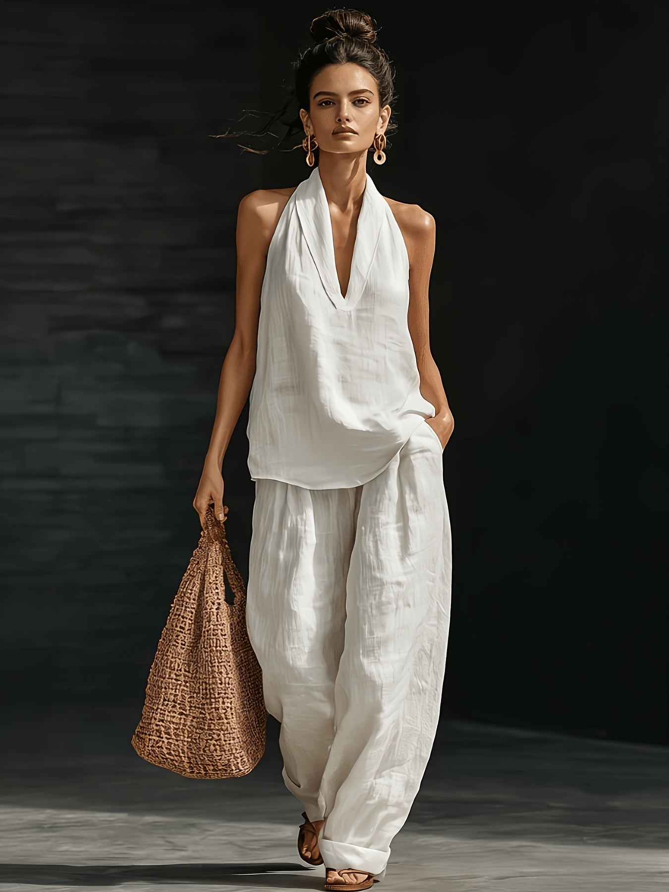 Linen Top & Wide-Leg Pants Set