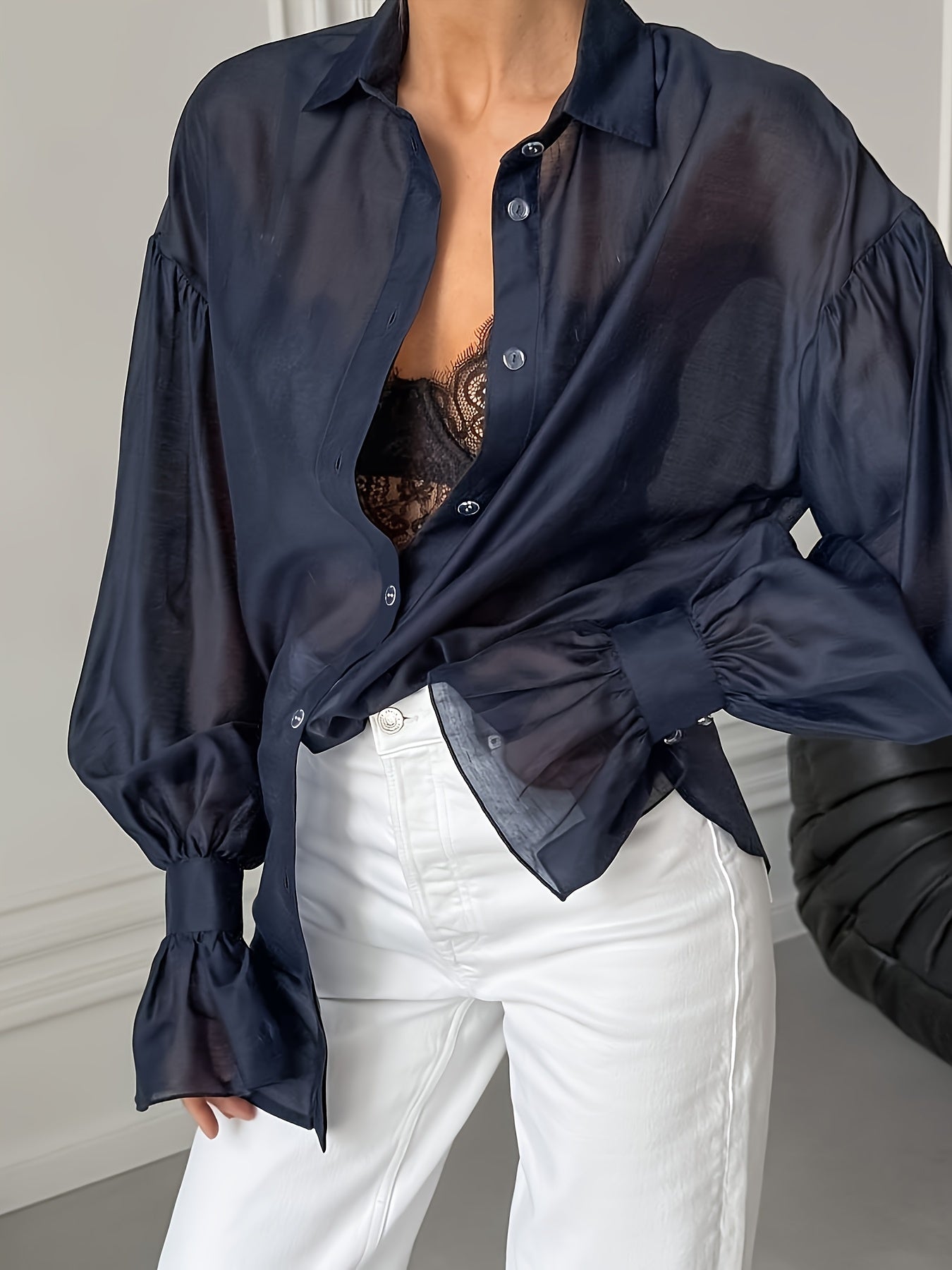 Sheer Bell Sleeve Loose Shirt