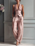 Lily | Linen Vest Wide-Leg Pants Set