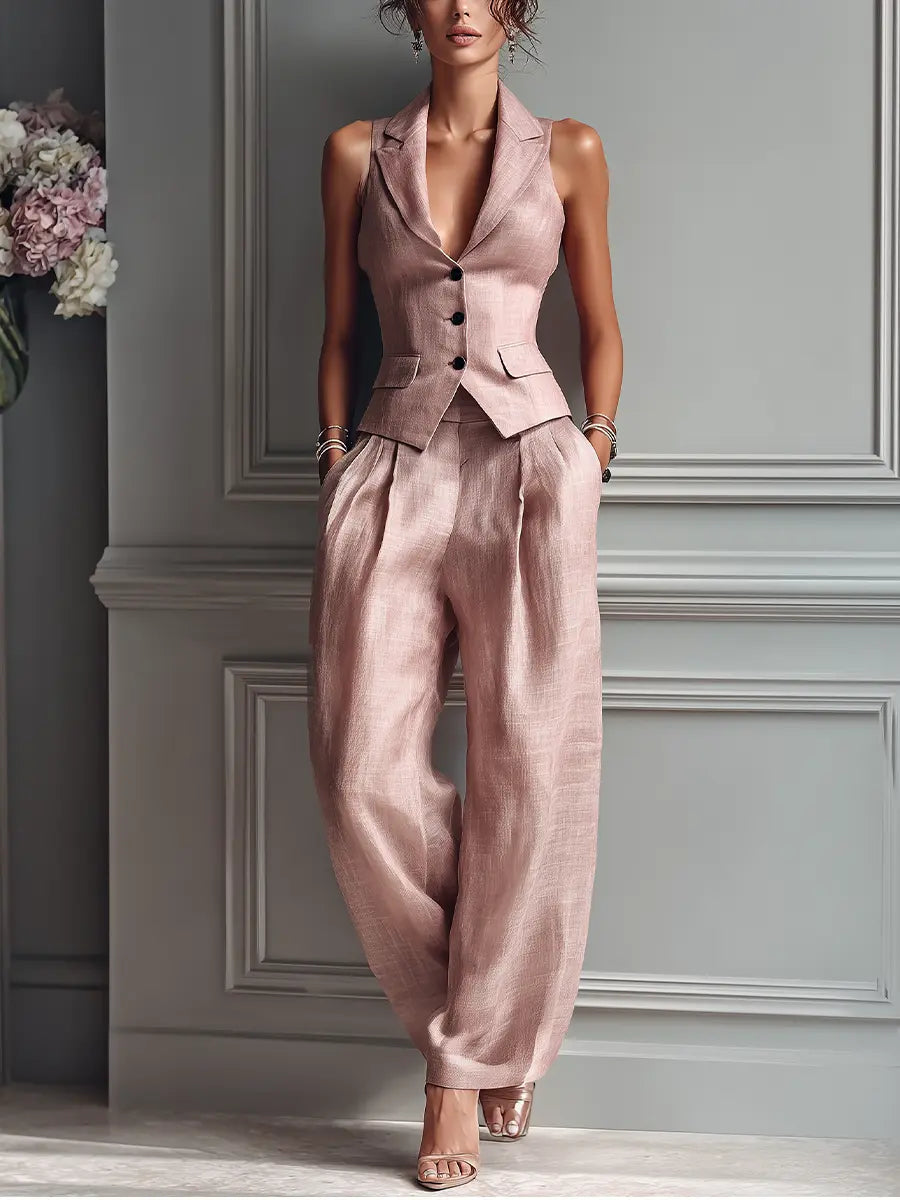 Lily | Linen Vest Wide-Leg Pants Set