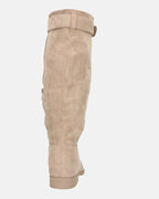 LILITH - stivali alti in camoscio beige con zip laterale con zeppa interna
