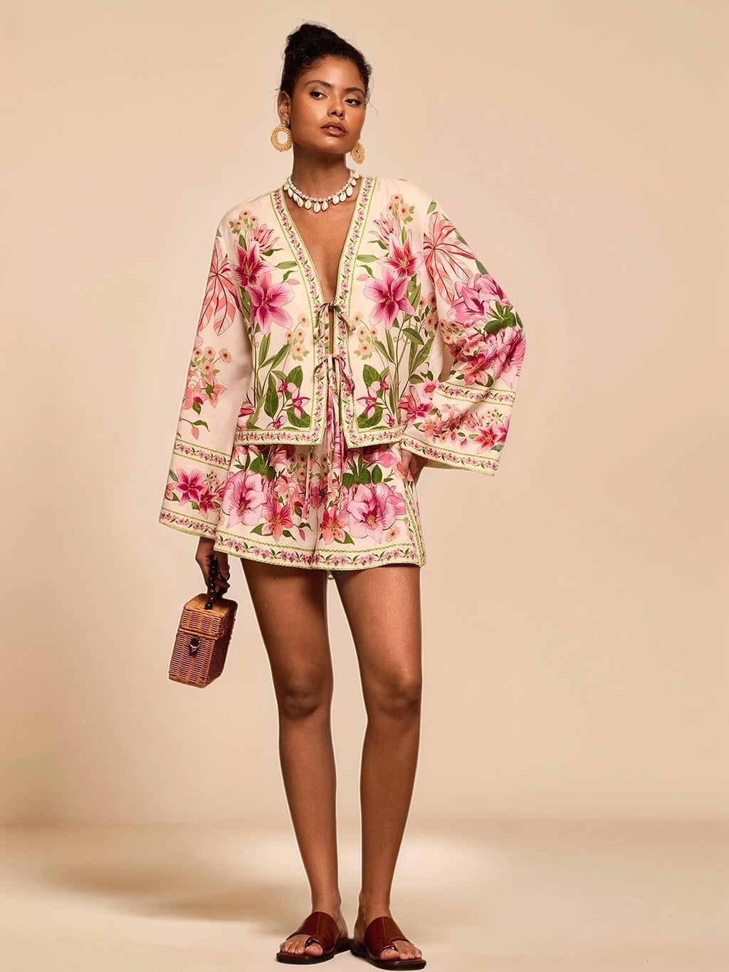Chic Holiday Print Shirt  Shorts Set