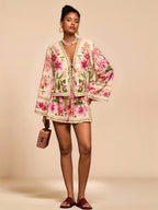 Chic holiday print shirt and shorts set from 64b136-1e featuring festive patterns and coordinated casual summer style.