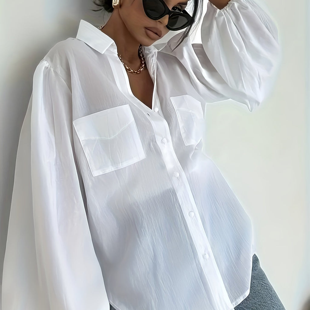 Elegant SemiSheer Button Shirt Summer Comfort