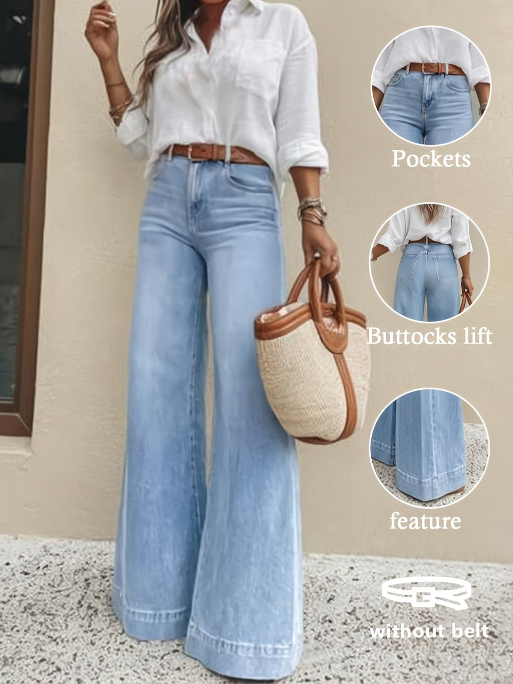 Wide-Cuff Stretch Denim Jeans