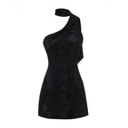 Adriana Velvet Mini Dress With Scarf Detail