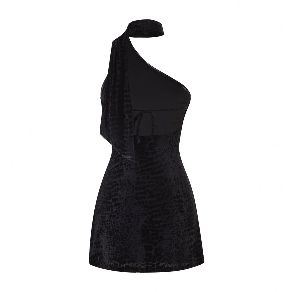 Adriana Velvet Mini Dress With Scarf Detail