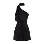 Adriana Velvet Mini Dress With Scarf Detail