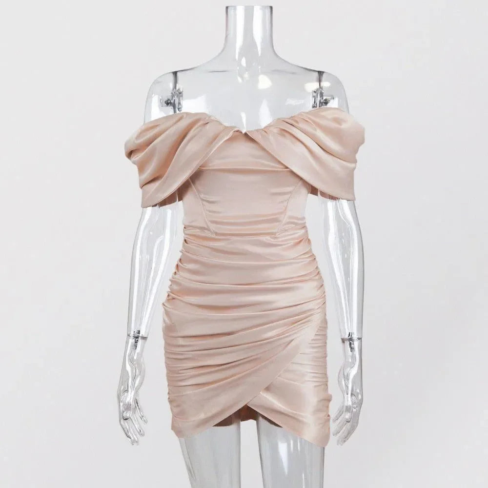 Agata Pink Satin Evening Mini Dress