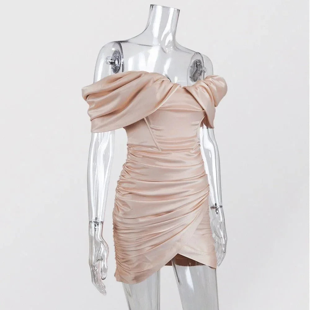 Agata Pink Satin Evening Mini Dress