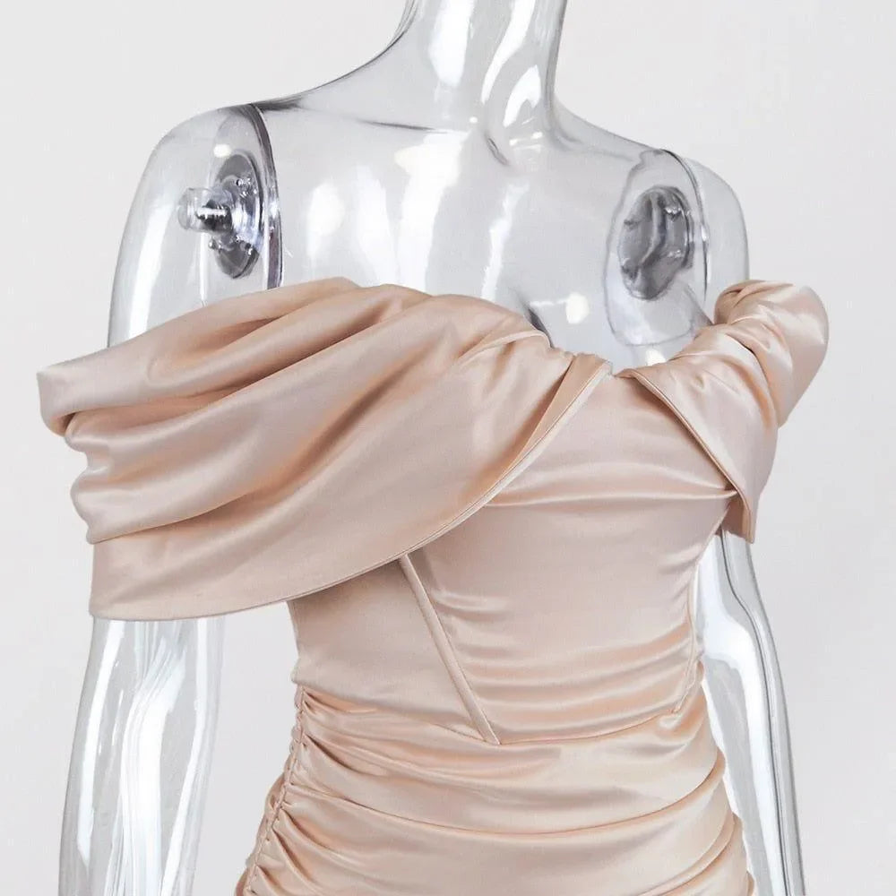 Agata Pink Satin Evening Mini Dress