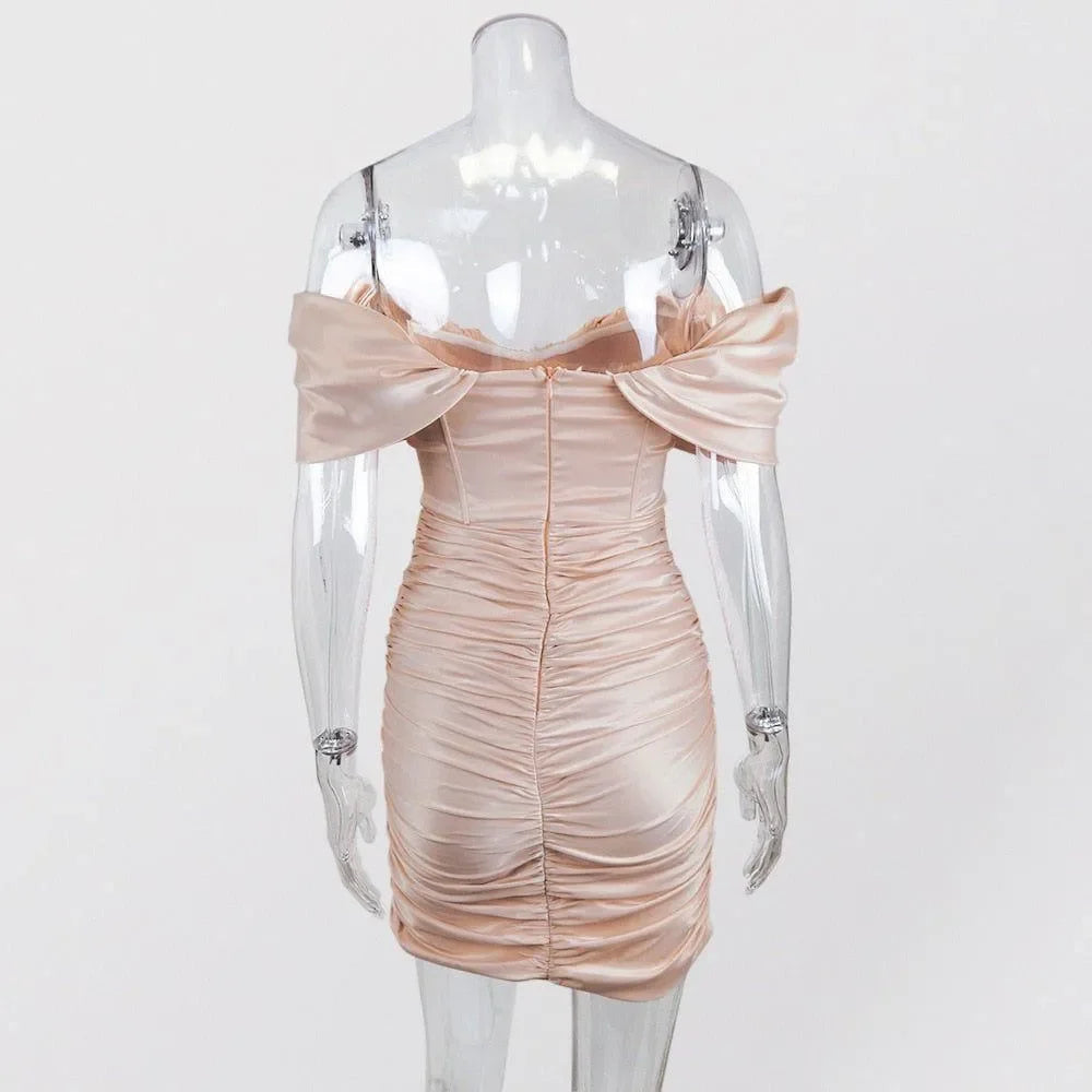 Agata Pink Satin Evening Mini Dress