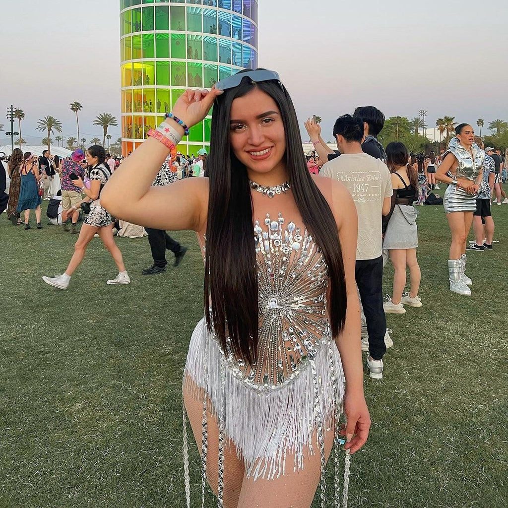 All About The Shine Crystal Fringe Mini Dress