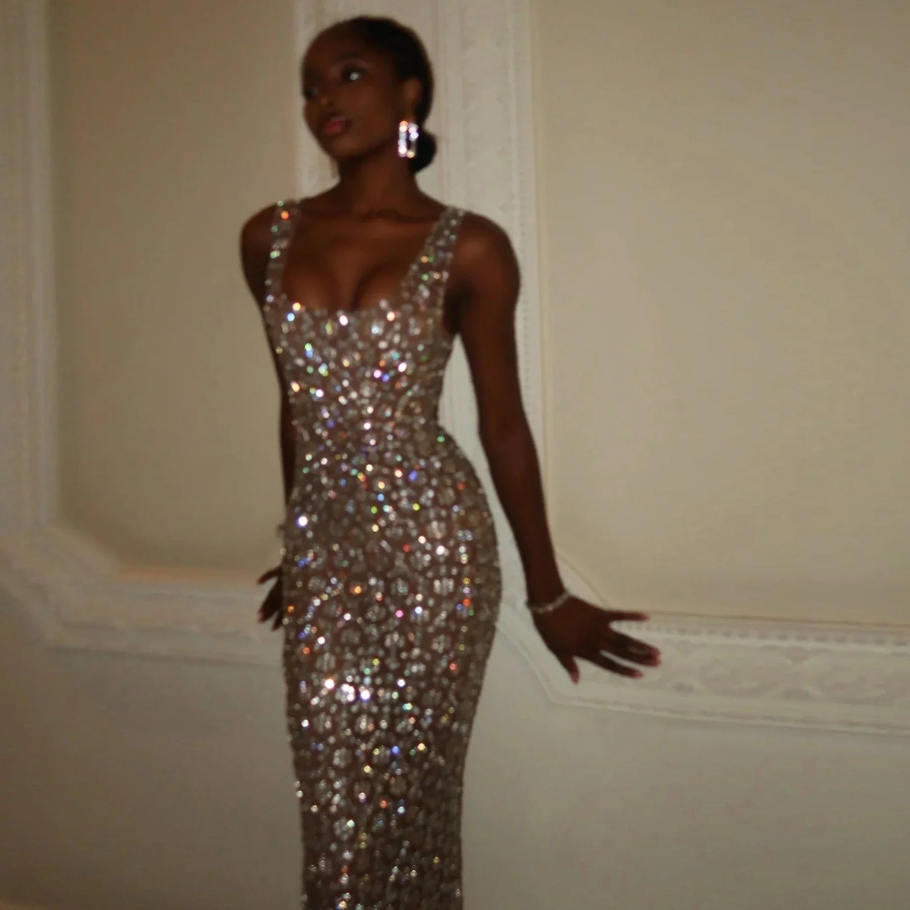 Anabella Crystal Mesh Handmade Maxi Dress