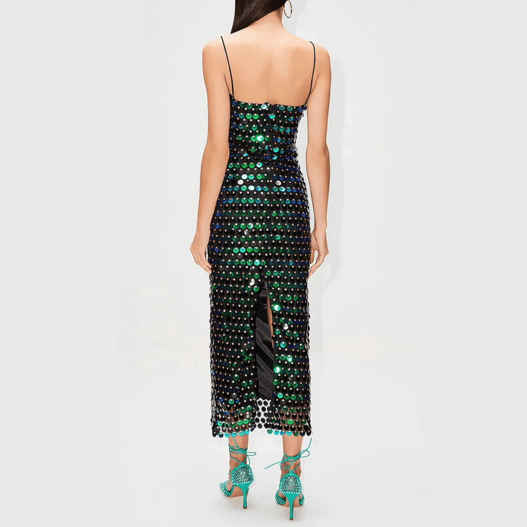 Ariel's Embrace Green Sequined Midi Dress