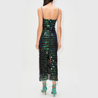 Ariel's Embrace Green Sequined Midi Dress