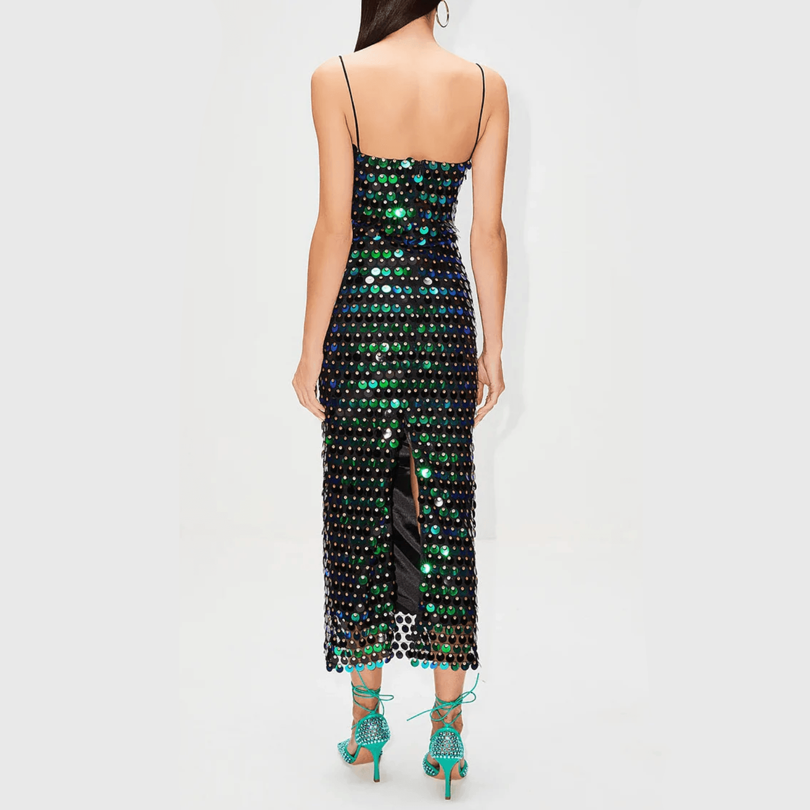 Ariel's Embrace Green Sequined Midi Dress