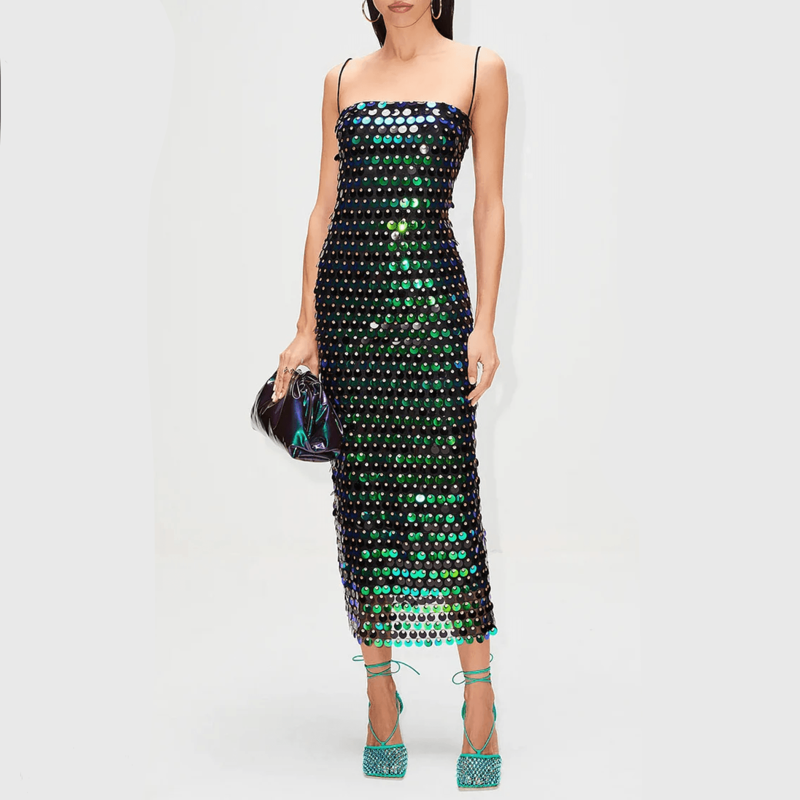 Ariel's Embrace Green Sequined Midi Dress