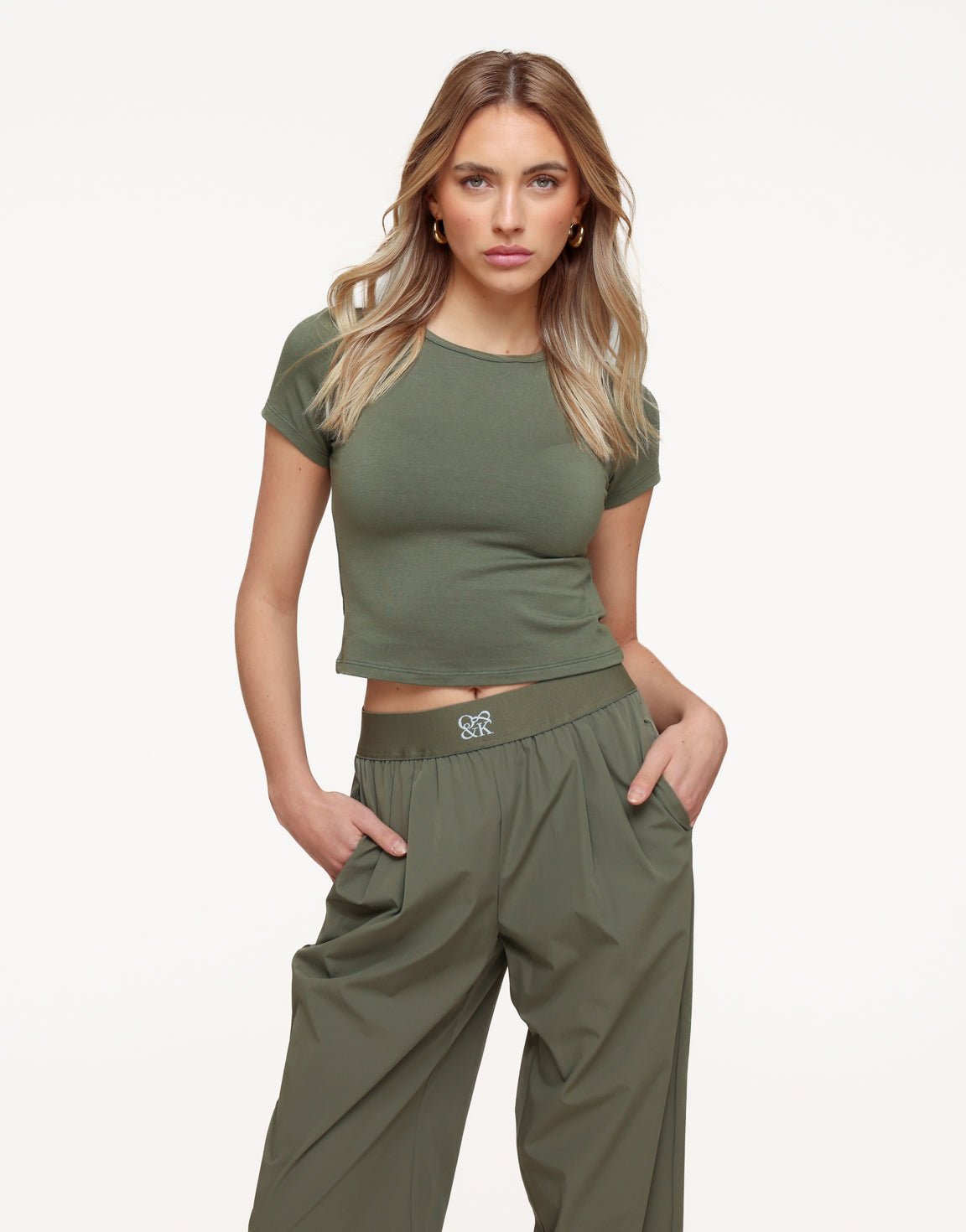 Army Groene O&K Basic Cropped SS - Top
