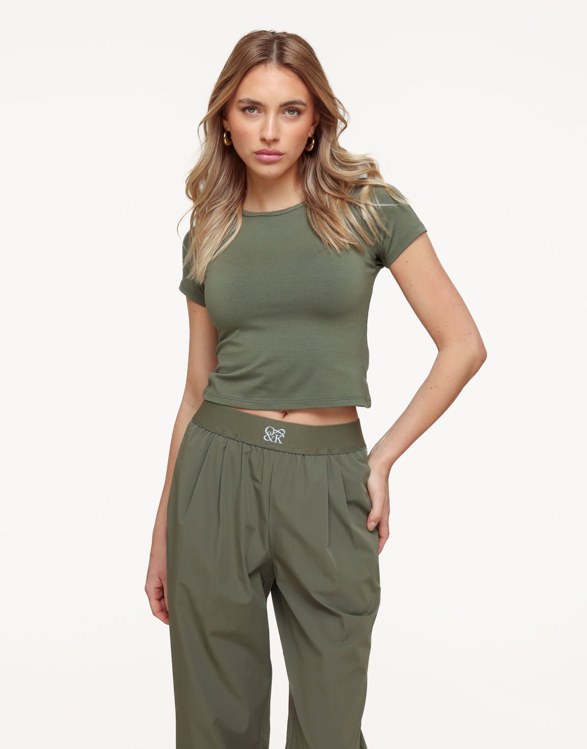 Army Groene O&K Basic Cropped SS - Top