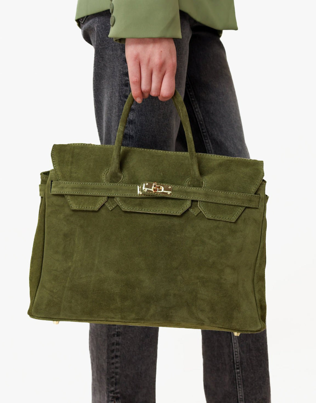 Army Groene Suede Grote Gouden Detail - Tas
