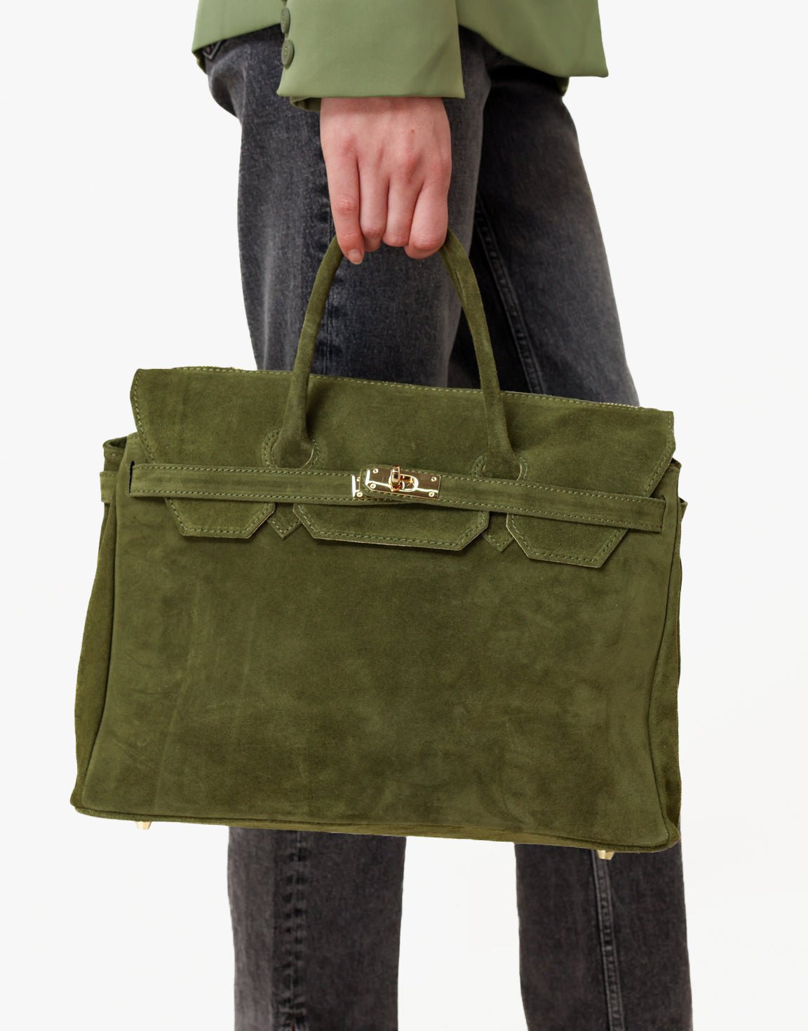 Army Groene Suede Grote Gouden Detail - Tas