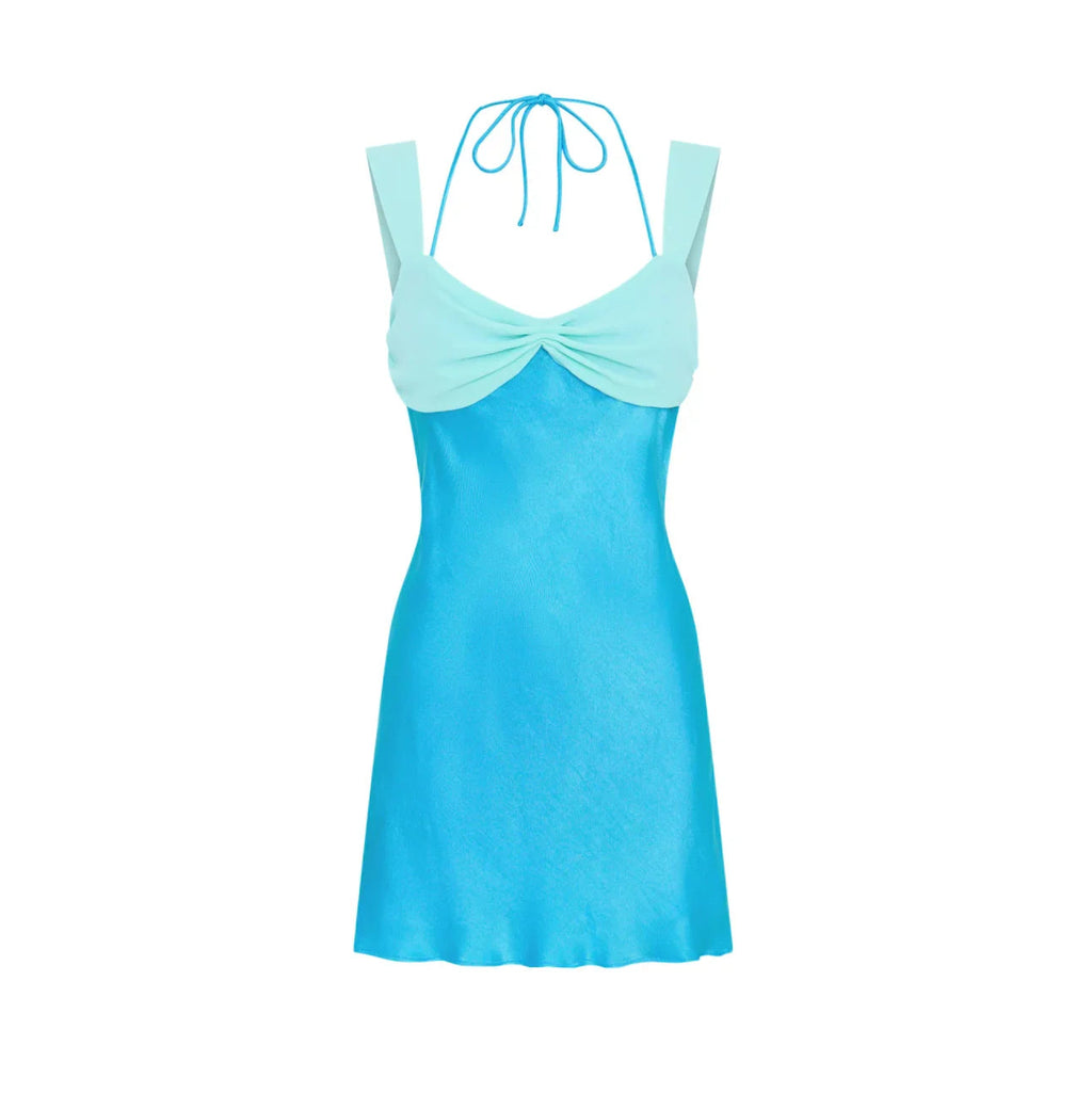 Aset Contrast Satin Blue Mini Dress