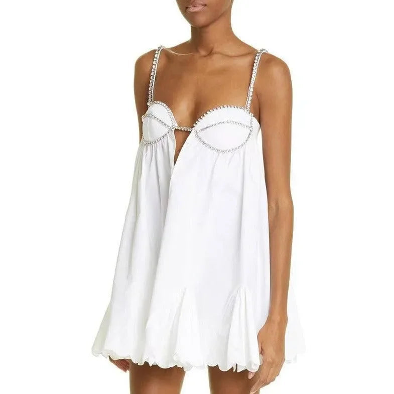 Astrid White Poplin Scalloped Hem Mini Dress