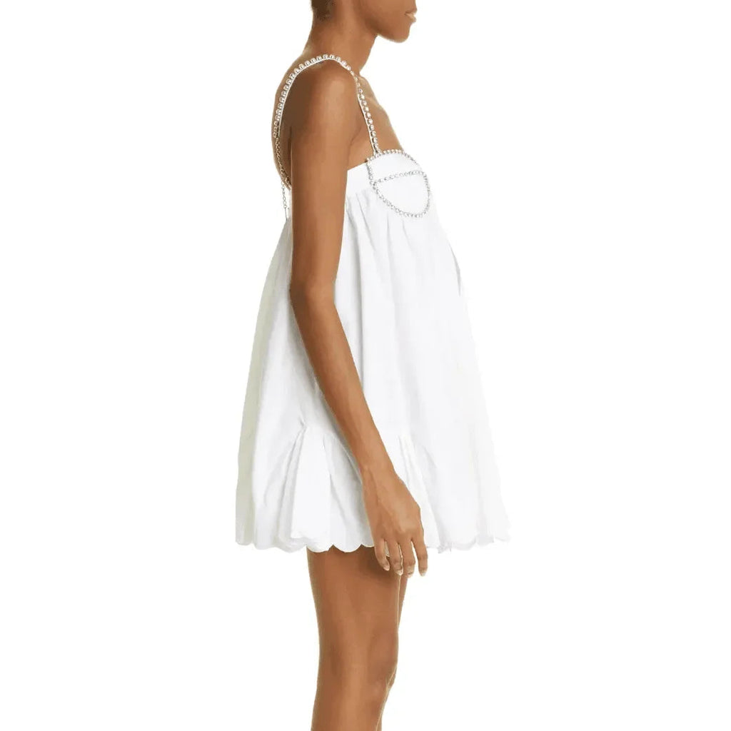 Astrid White Poplin Scalloped Hem Mini Dress