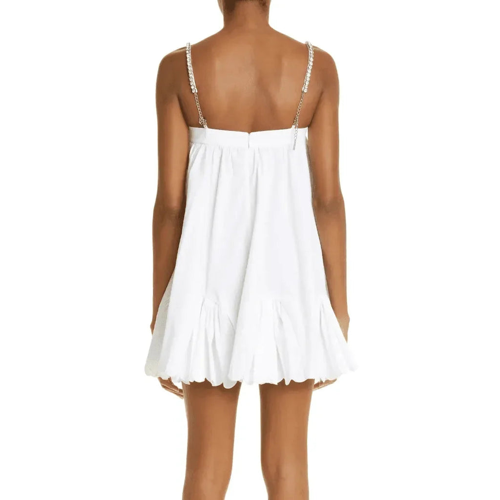 Astrid White Poplin Scalloped Hem Mini Dress