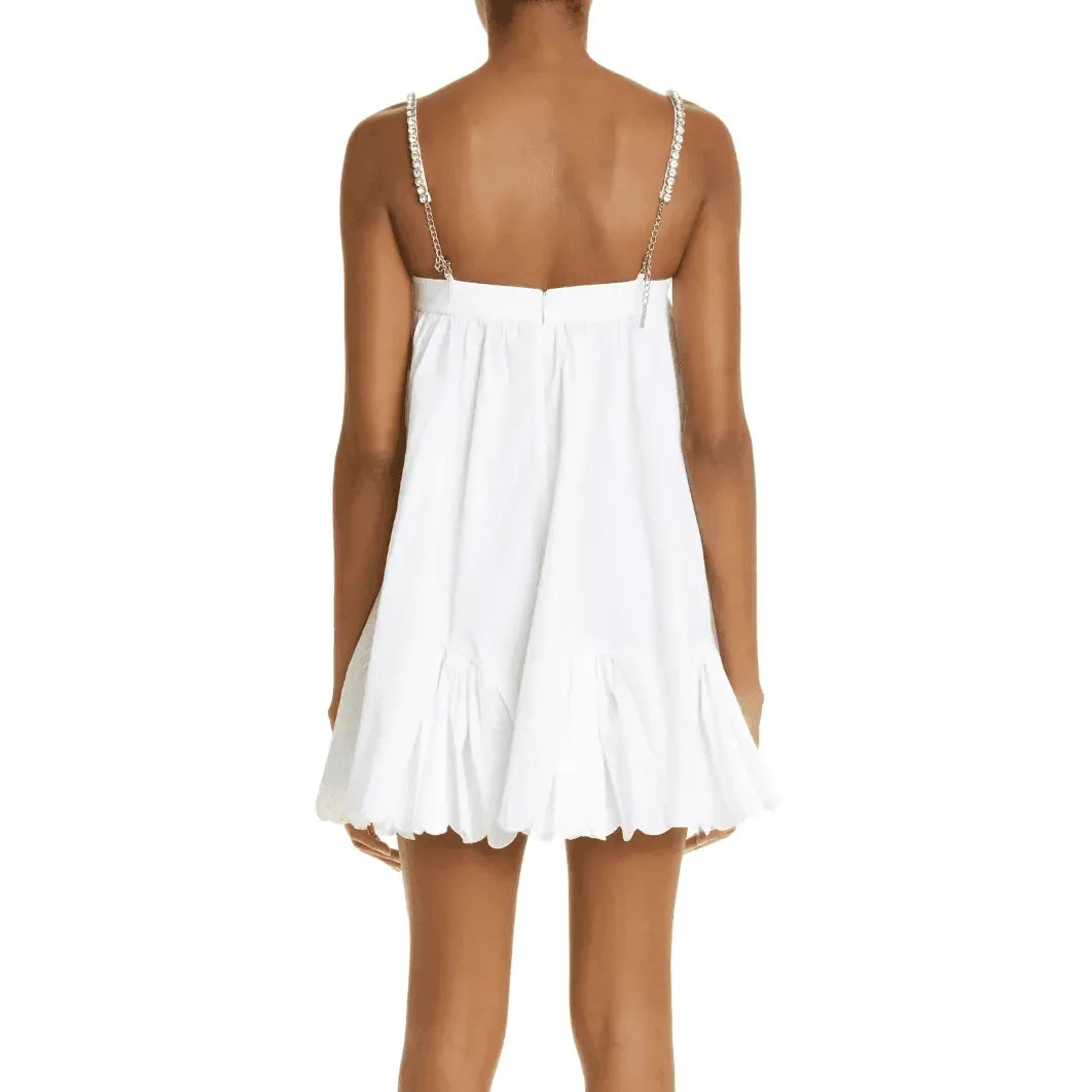 Astrid White Poplin Scalloped Hem Mini Dress