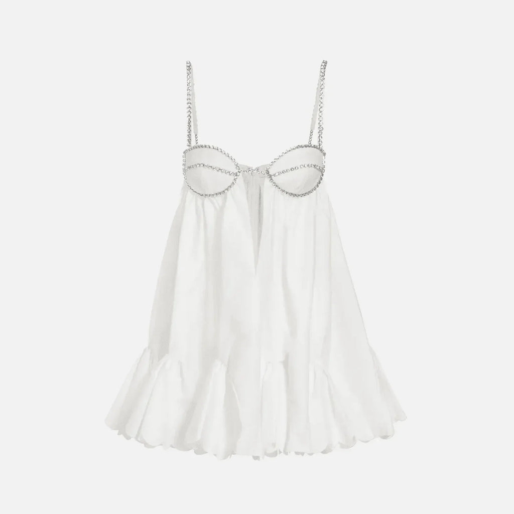 Astrid White Poplin Scalloped Hem Mini Dress