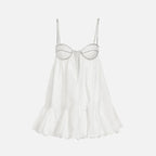 Astrid White Poplin Scalloped Hem Mini Dress