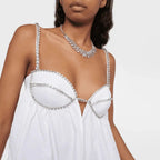 Astrid White Poplin Scalloped Hem Mini Dress