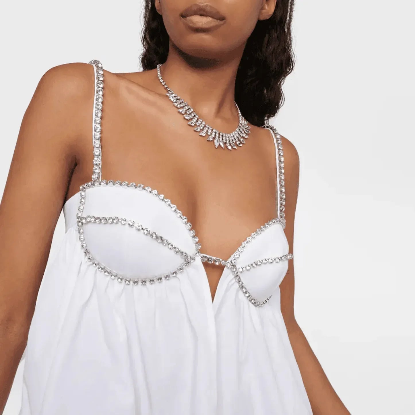 Astrid White Poplin Scalloped Hem Mini Dress