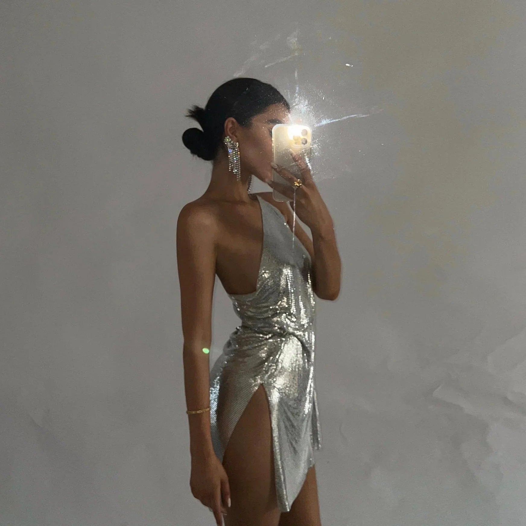 Athena Chainmail One-Shoulder Mini Dress