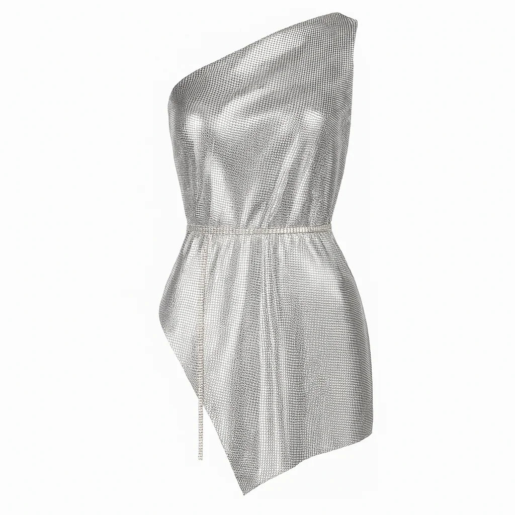Athena Chainmail One-Shoulder Mini Dress