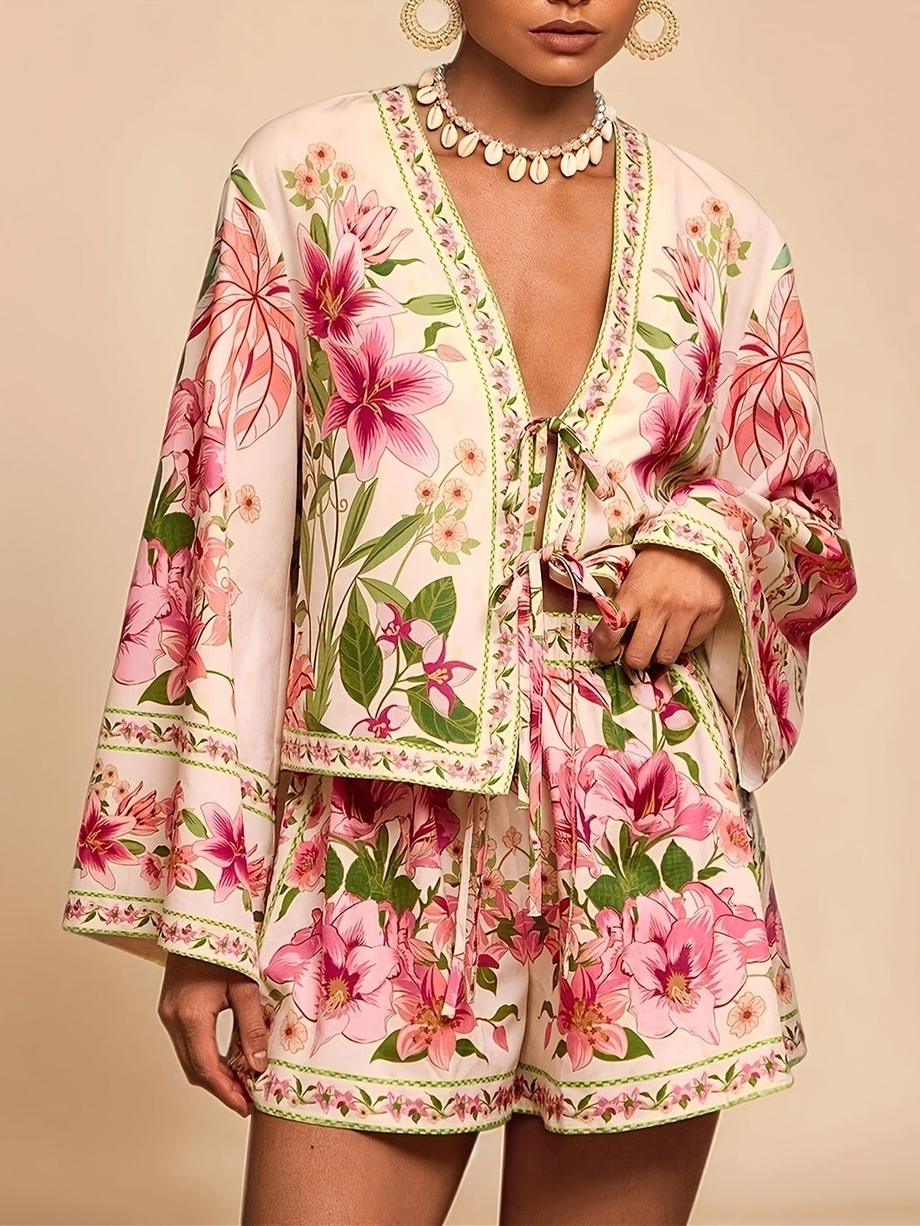 Chic Holiday Print Shirt  Shorts Set