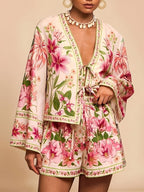 Chic holiday print shirt and shorts set by 64b136-1e featuring festive patterns, perfect for casual summer or vacation wear.