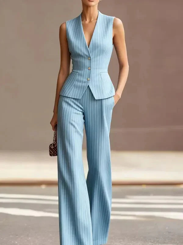 Aria | Pinstripe Sleeveless Vest Wide-Leg Trouser Set