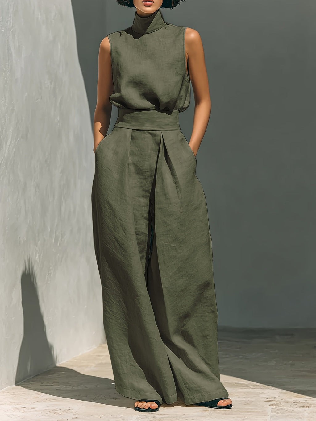 Linen Sleeveless Two-Piece Set