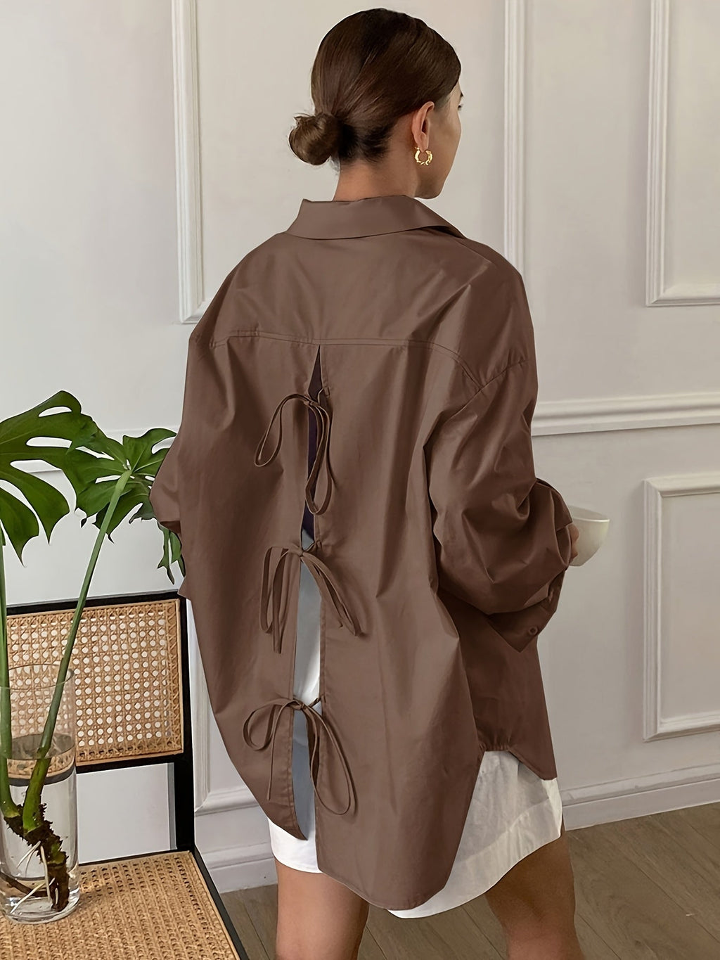 Back Bow Long Sleeve Blouse