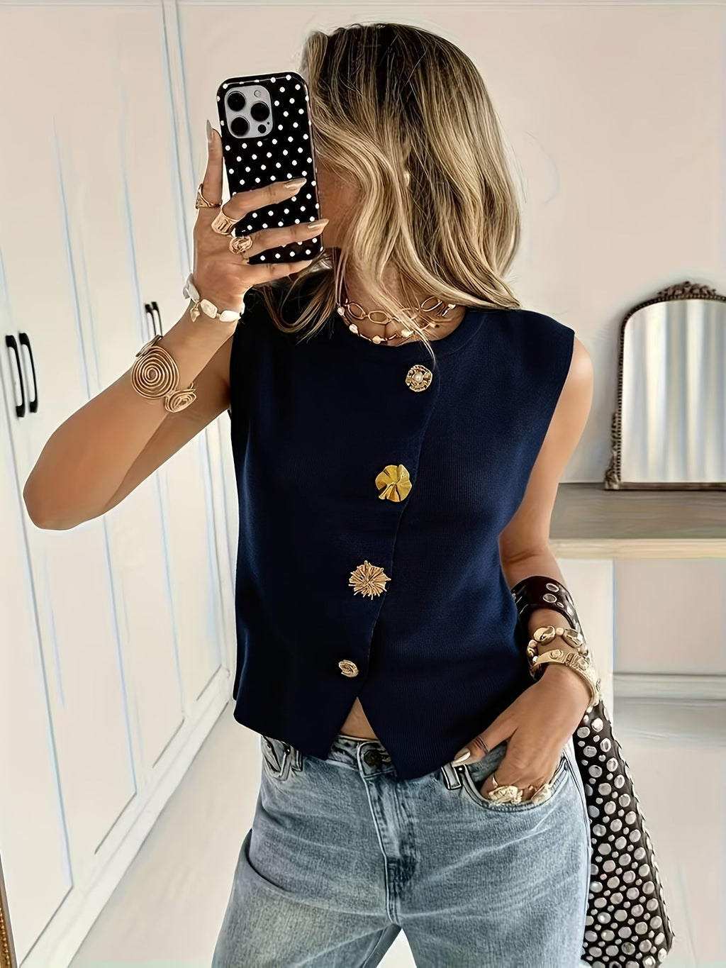 Golden Button Sleeveless Top