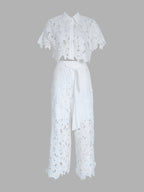 Elegant hollow lace blouse for women featuring intricate lace details, chic fashion top by 64b136-1e.