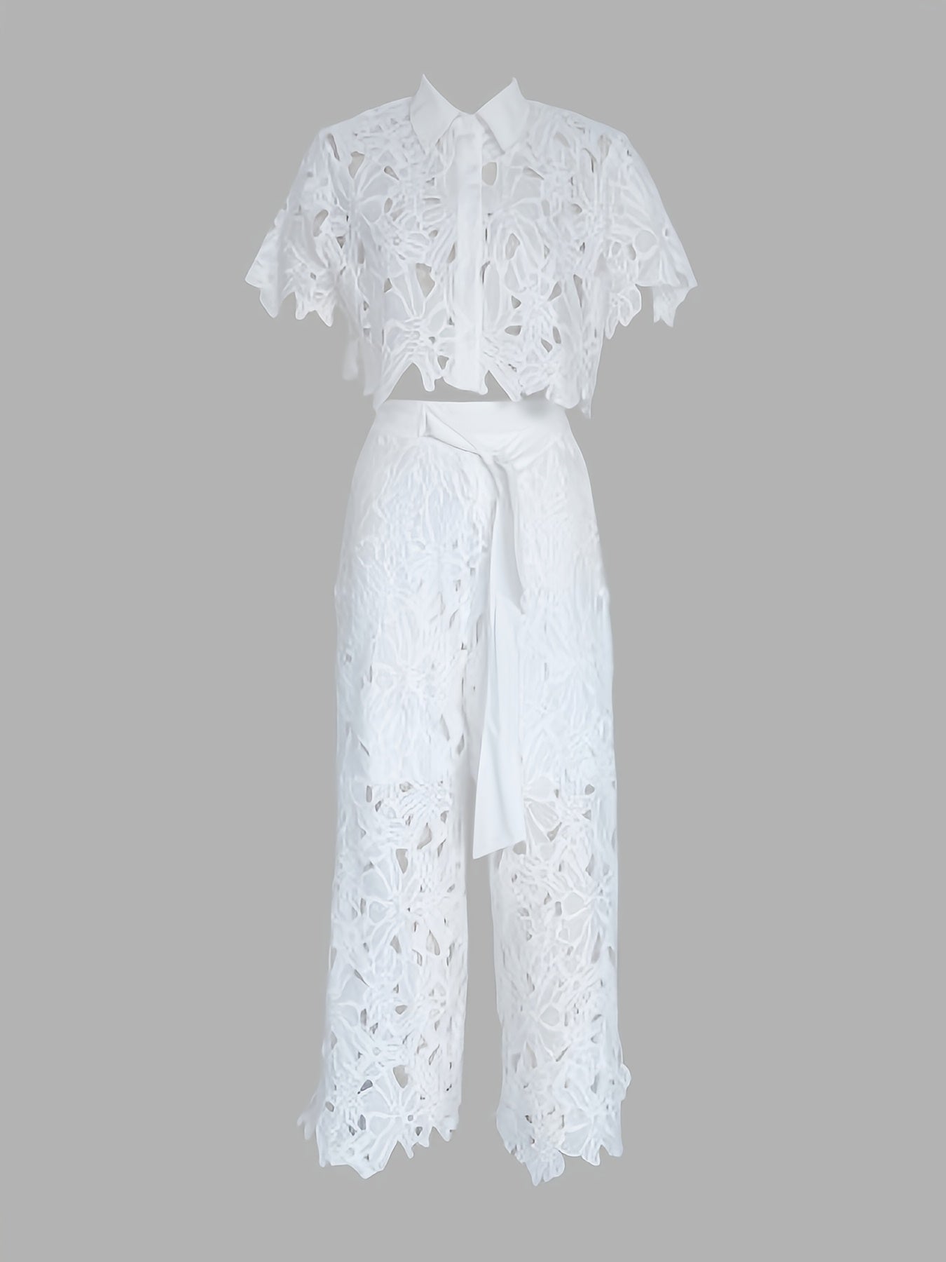 Elegant Hollow Lace Blouse Chic Womens Fashion