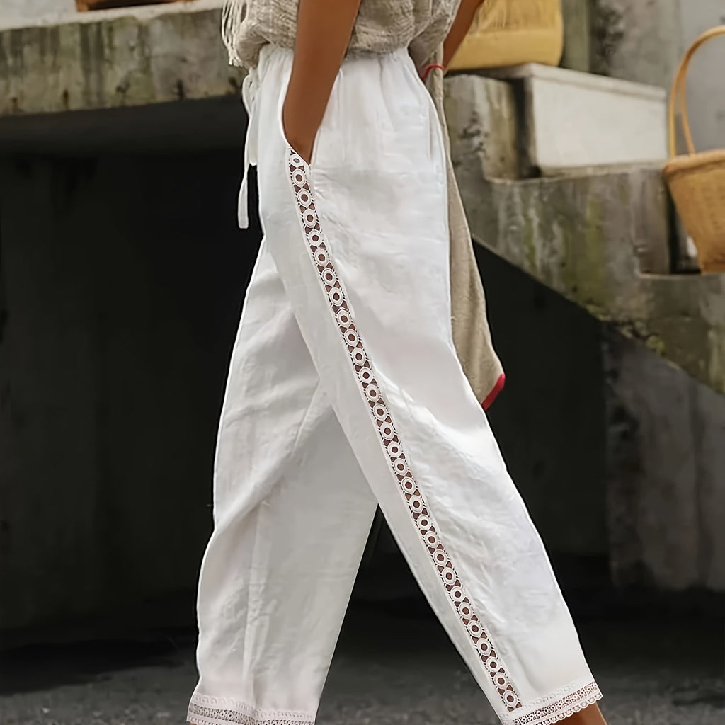 Chic Lace Patchwork Solid Ankle Pants