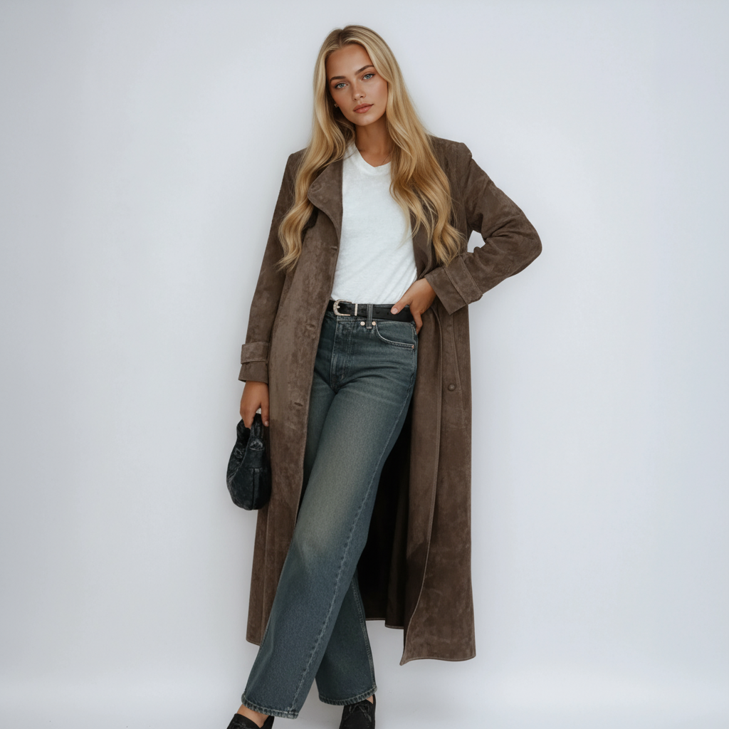 Emery Faux Suede Trench Coat